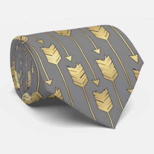 Gray and Faux Gold Arrows Pattern Tie