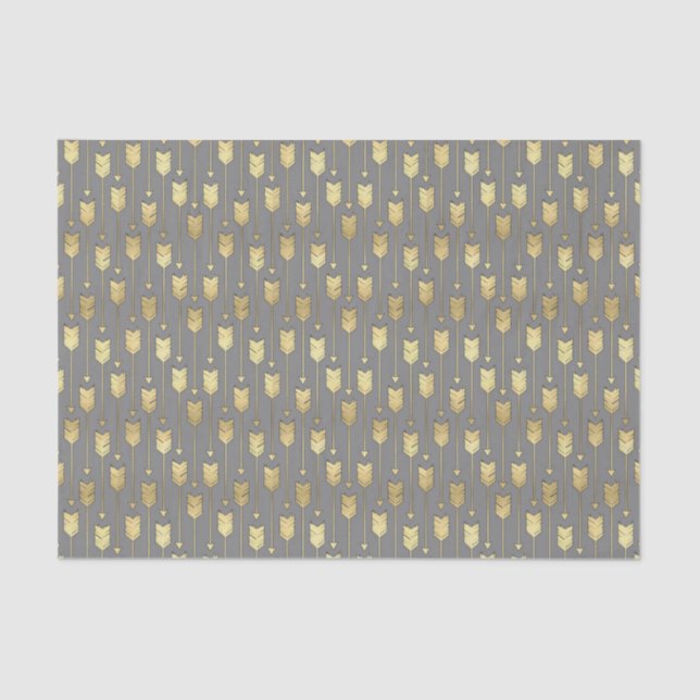 Gray and Faux Gold Arrows Pattern Tissue Paper (Front)