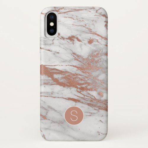 Gray and Faux Rose Gold Foil Marble  Monogram iPhone XS Case