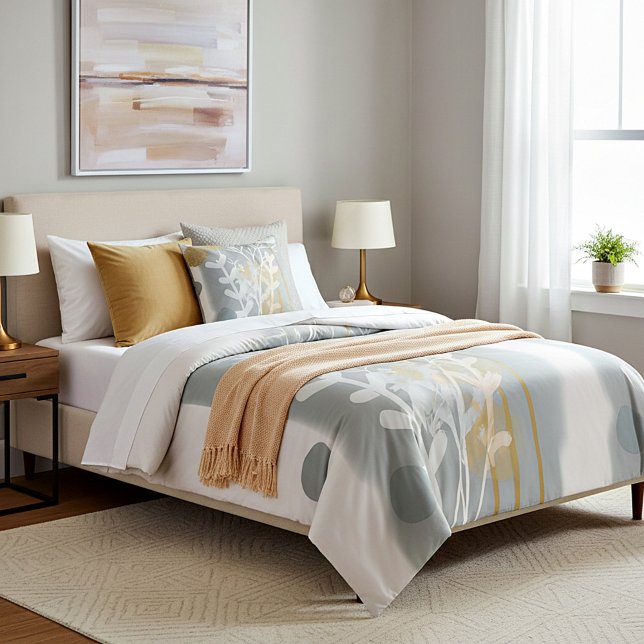 Gray and gold abstract botanical minimalist art  duvet cover (Creator Uploaded)