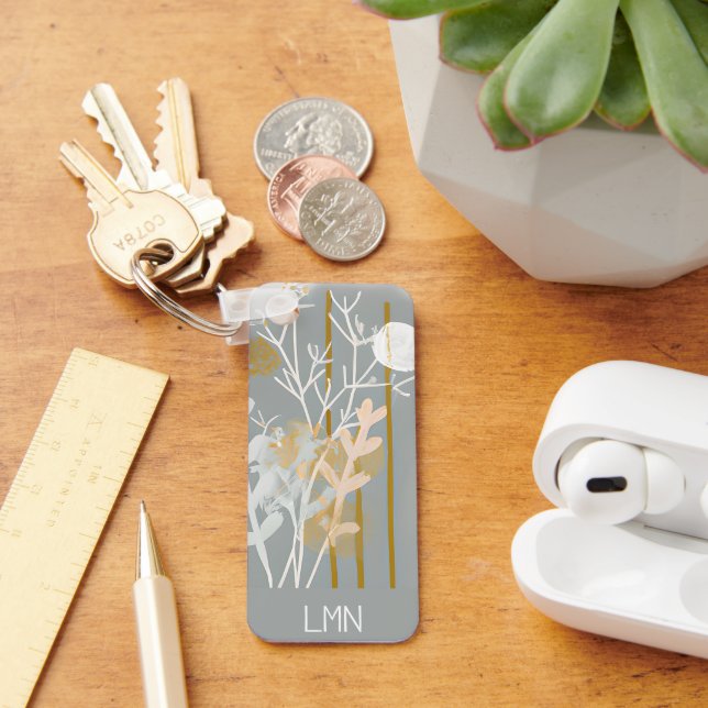 Gray and gold abstract botanical minimalist art keychain (Desk)