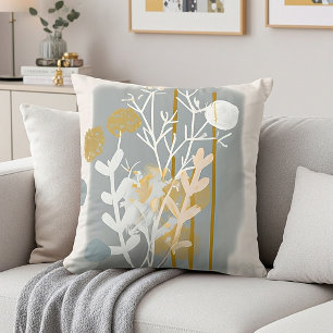 Gray and gold abstract botanical minimalist art throw pillow