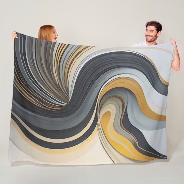 Gray and Gold Abstract Design Fleece Blanket (In Situ)