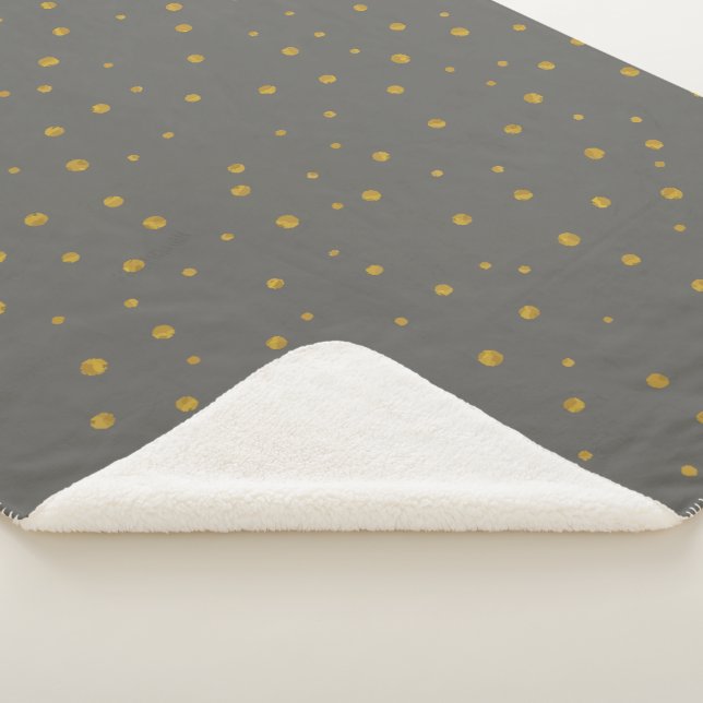 Gray and Gold Abstract Modern Random Dot Pattern Sherpa Blanket (3/4)