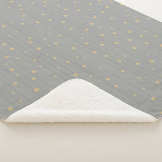 Gray and Gold Abstract Modern Random Dot Pattern Sherpa Blanket (3/4)