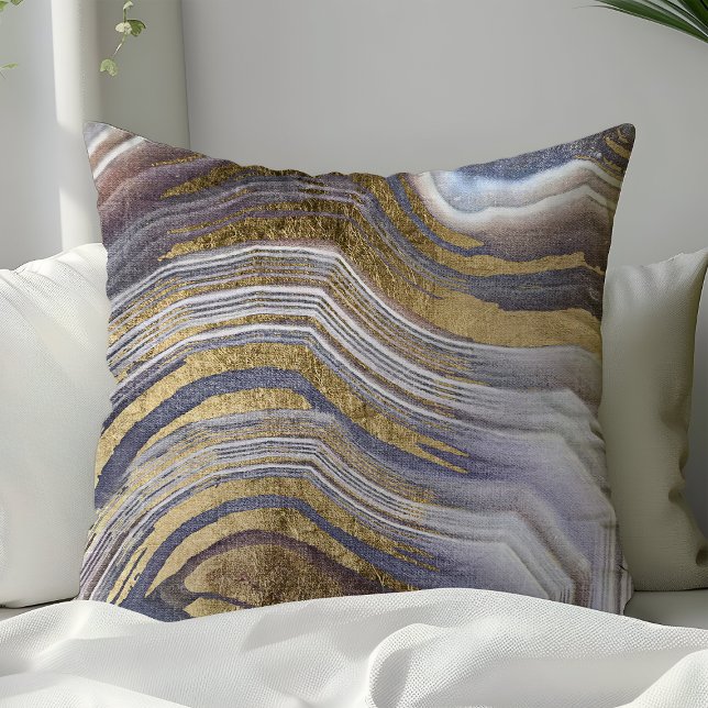 Gray And Gold Agate Gemstone Geode Modern Trendy Throw Pillow (Creator Uploaded)