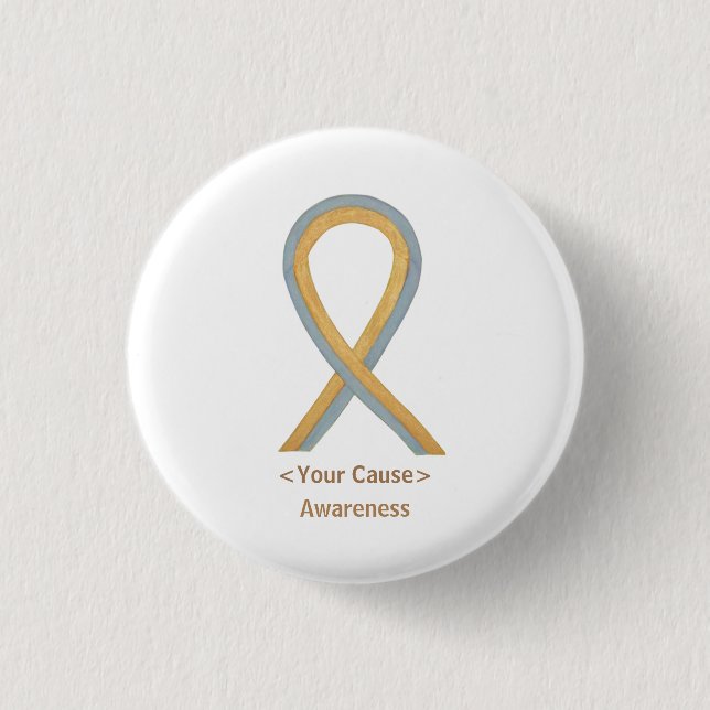 Gray and Gold Angel Awareness Ribbon Button Pins (Front)