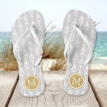 Gray and Gold Arrows Monogram Flip Flops<br><div class="desc">Custom printed flip flop sandals with a trendy arrow pattern and your custom monogram or other text in a circle frame. Click Customize It to change text fonts and colors or add your own images to create a unique one of a kind design!</div>