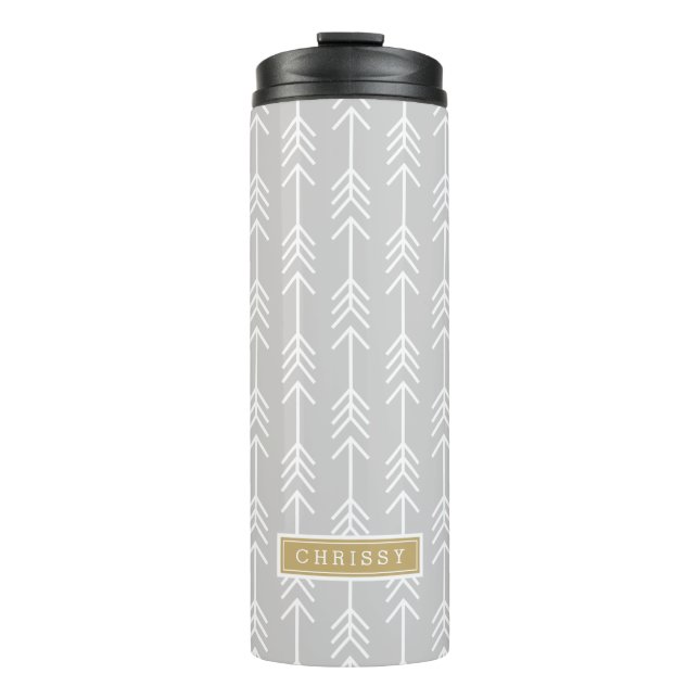 Gray and Gold Arrows Monogram Thermal Tumbler (Front)