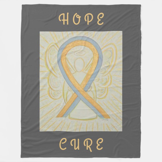 Gray and Gold Awareness Ribbon Angel Chemo Blanket (Front)