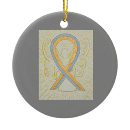 Gray and Gold Awareness Ribbon Angel Ornaments