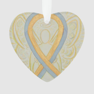Gray and Gold Awareness Ribbon Angel Ornaments
