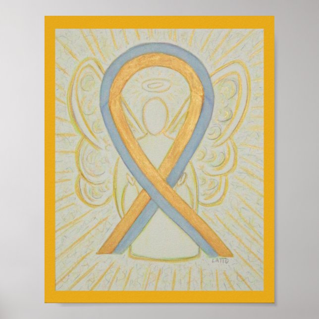 Gray and Gold Awareness Ribbon Angel Poster (Front)