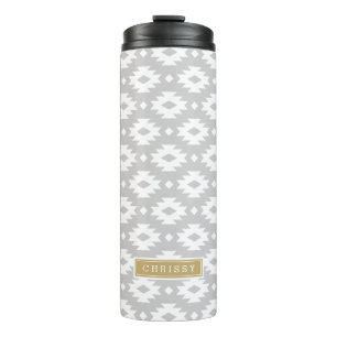 Gray and Gold Aztec Monogram Thermal Tumbler