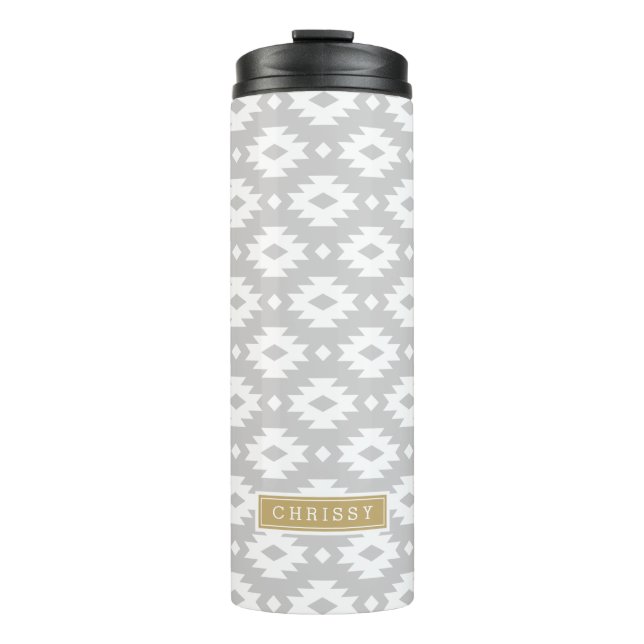 Gray and Gold Aztec Monogram Thermal Tumbler (Front)