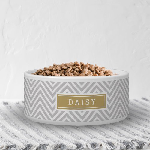 Gray and Gold Chevron Monogram Bowl