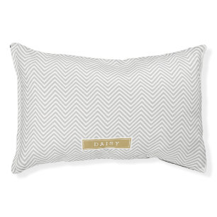Gray and Gold Chevron Monogram Pet Bed