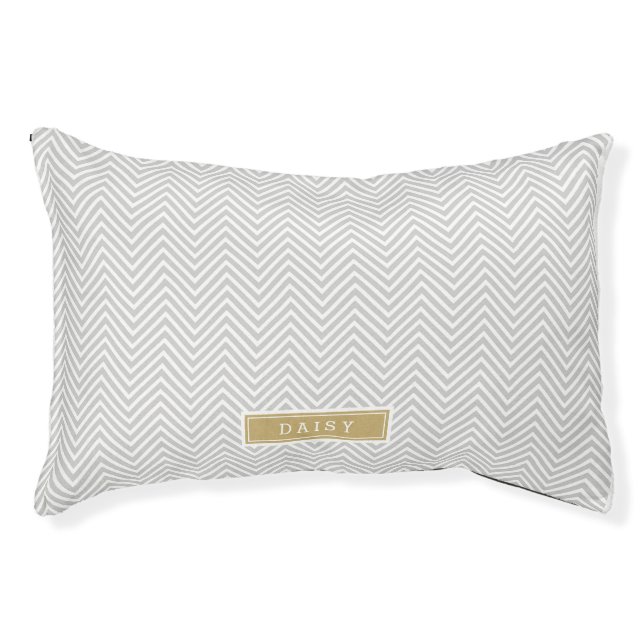 Gray and Gold Chevron Monogram Pet Bed (Front)