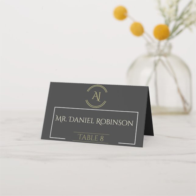"Gray And Gold" Custom Table Escort Cards (Front)