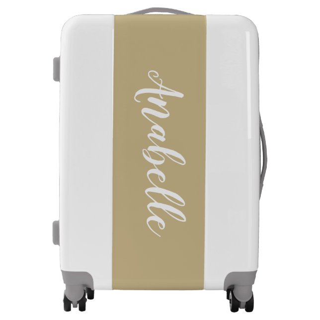 Gray and Gold Cute Script Custom Name Monogram Luggage (Front)