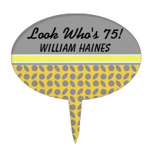 Gray and Gold Design Birthday Cake Topper