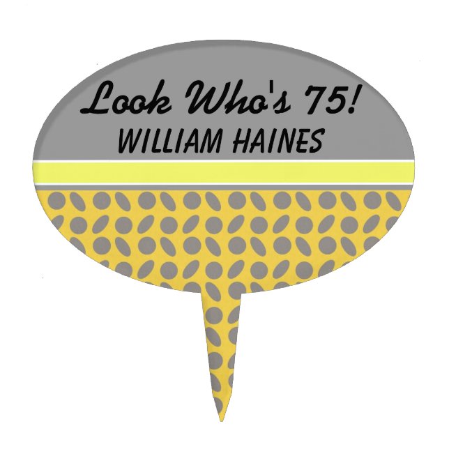 Gray and Gold Design Birthday Cake Topper (Front)