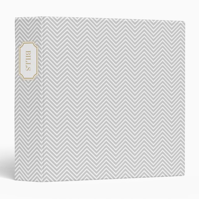 Gray and Gold Elegant Chevron and Bookplate Label Binder (Front/Spine)