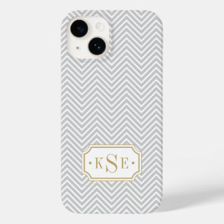 Gray and Gold Elegant Chevron Monogram Case-Mate iPhone 14 Case