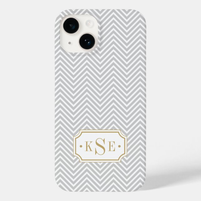 Gray and Gold Elegant Chevron Monogram Case-Mate iPhone Case (Back)