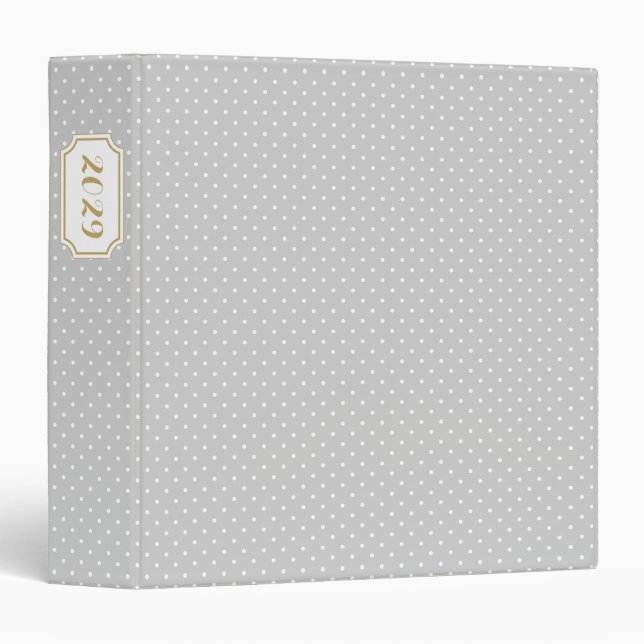 Gray and Gold Elegant Dots and Bookplate Label Binder (Front/Spine)