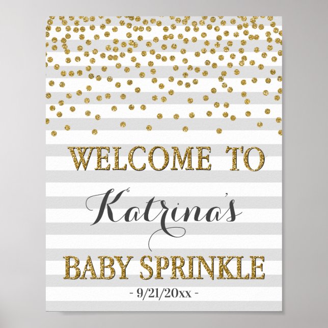 Gray and Gold Gender Neutral Baby Sprinkle Welcome Poster (Front)