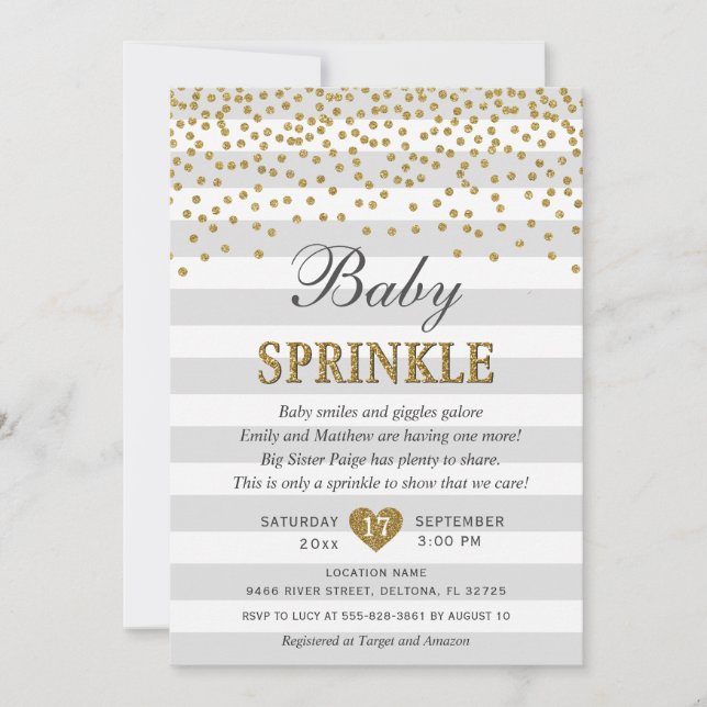 Gray and Gold Gender Neutral Reveal Baby Sprinkle Invitation (Front)
