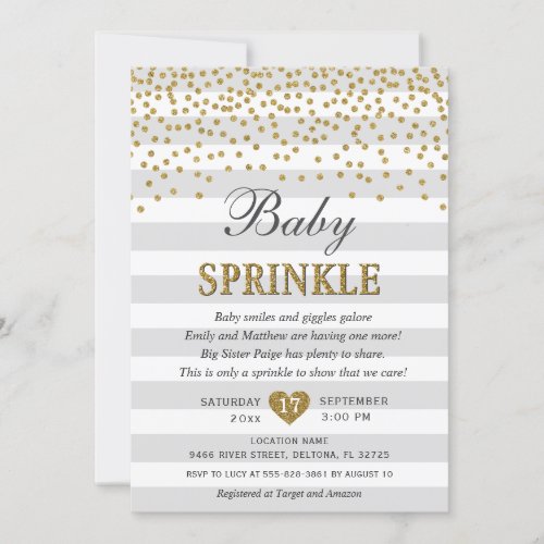 Gray and Gold Gender Neutral Reveal Baby Sprinkle Invitation