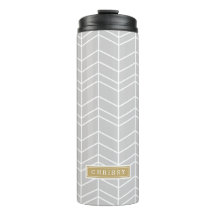 Gray and Gold Herringbone Monogram