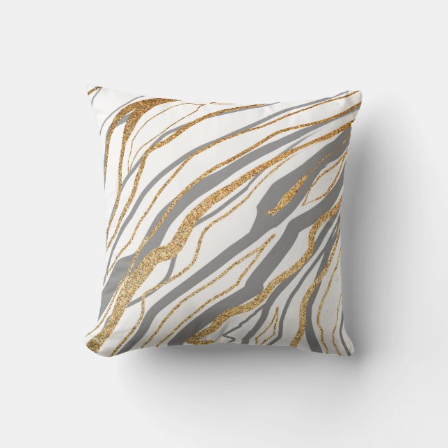 Gray and Gold Marble Throw Pillow (Front)