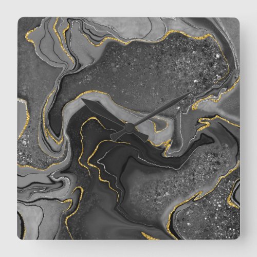 Gray and gold marbling design square wall clock