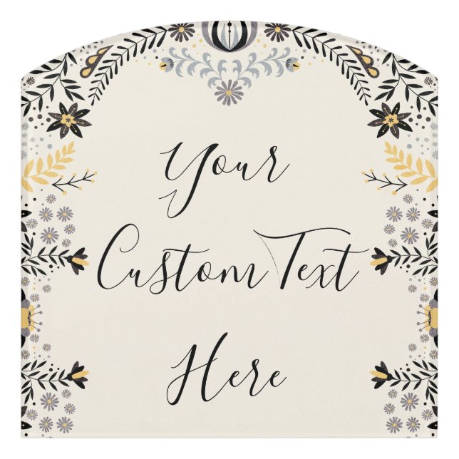 Gray and Gold Mexican Floral Custom Door Sign (Contour Front)