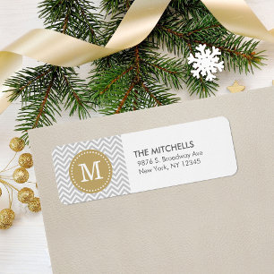 Gray and Gold Modern Chevron Custom Monogram Label