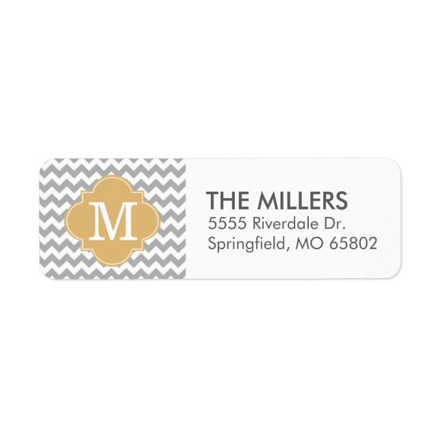Gray and Gold Modern Chevron Custom Monogram Label (Front)
