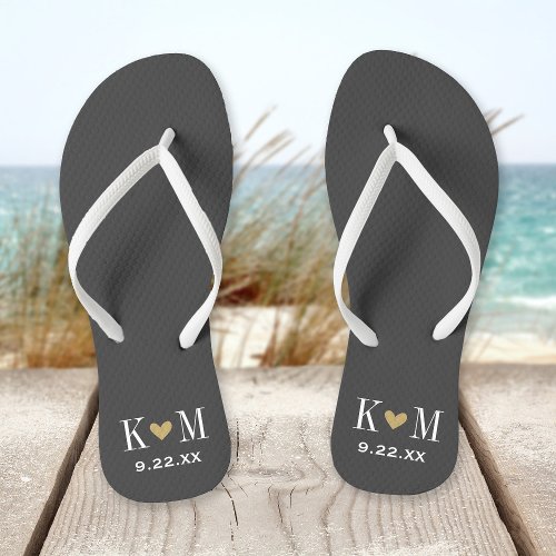 Gray and Gold Modern Wedding Monogram Flip Flops