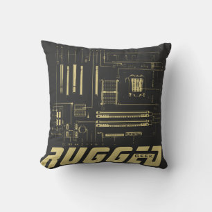gray and gold RUGGED GEEK Motherboard Throw Pillow