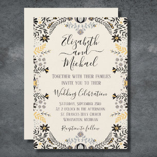 Gray and Gold Rustic Mexican Floral Wedding Invitation