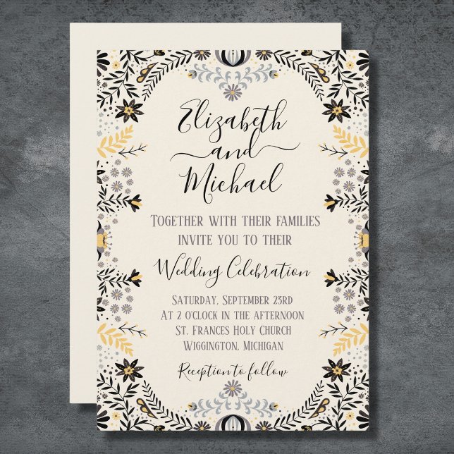 Gray and Gold Rustic Mexican Floral Wedding Invitation (Creator Uploaded)