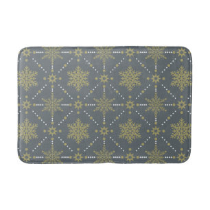 Gray and Gold Snowflakes Christmas Pattern Bathroom Mat