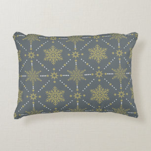Gray and Gold Snowflakes Christmas Pattern Decorative Pillow