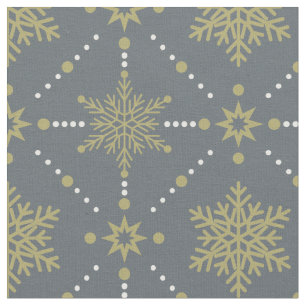 Gray and Gold Snowflakes Christmas Pattern Fabric