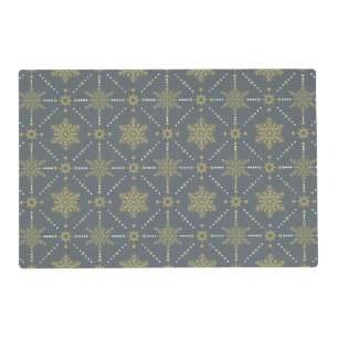 Gray and Gold Snowflakes Christmas Pattern Placemat