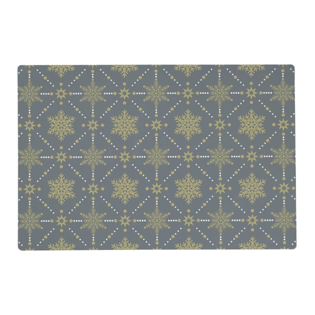 Gray and Gold Snowflakes Christmas Pattern Placemat (Front)