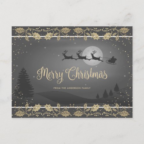 Gray and Gold Snowy Santa Claus Merry Christmas Holiday Postcard