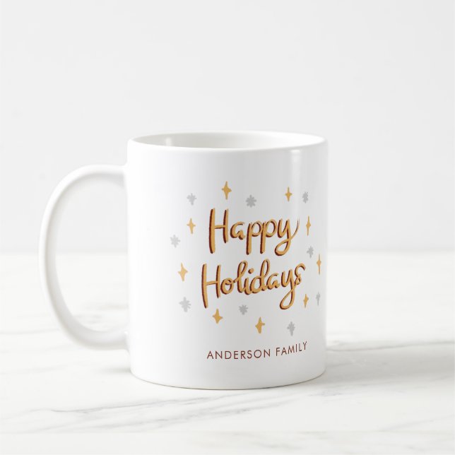 Gray and Gold Sparkly Happy Holidays Coffee Mug (Left)